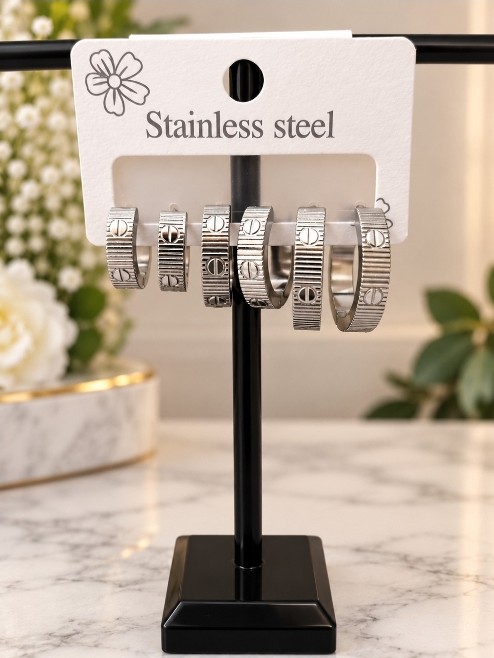 Stainless Steel Silver Hoop Earring Set - Fashion Jewelry